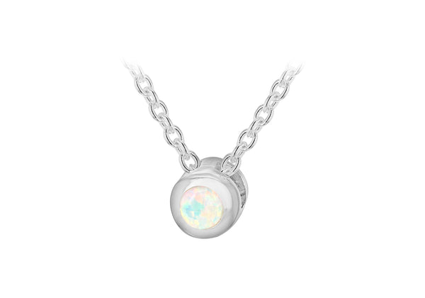 Sterling Silver White Cabochon Synthetic Opal October Birthstone Adjustable Necklace