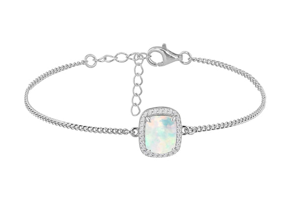 Sterling Silver Opal and White Zirconia Halo Bracelet