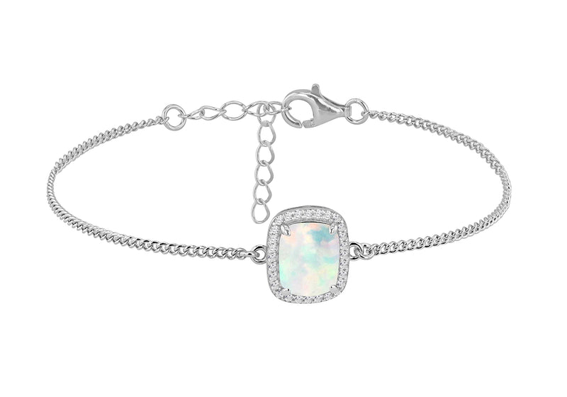 Sterling Silver Opal and White Zirconia Halo Bracelet