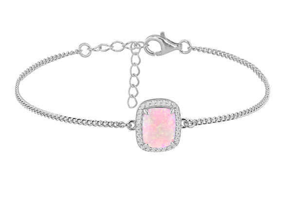 Sterling Silver Pink Opal and White Zirconia Halo Bracelet
