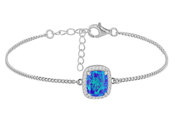 Sterling Silver Blue Opal and White Zirconia Halo Bracelet