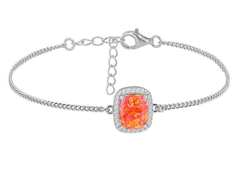 Sterling Silver Orange Opal and White Zirconia Halo Bracelet