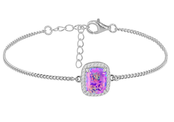 Sterling Silver Purple Opal and White Zirconia Halo Bracelet