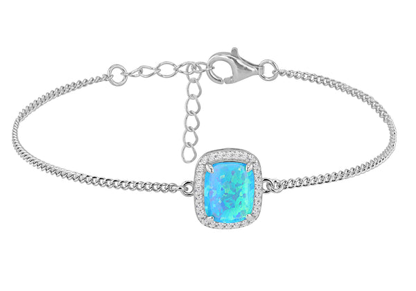 Sterling Silver Turquoise Opal and White Zirconia Halo Bracelet