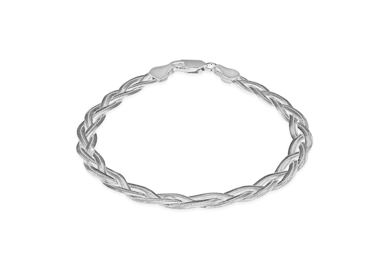 Sterling Silver 3-Plait Twined Flexible Herringbone Bracelet 19m/7.5"9