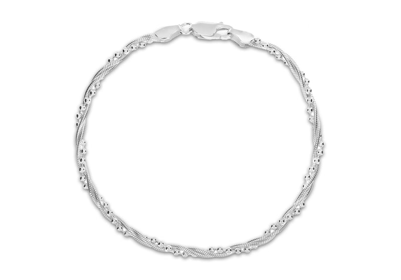 Sterling Silver Ball and Snake Chain Twist Bracelet 18m/7"9
