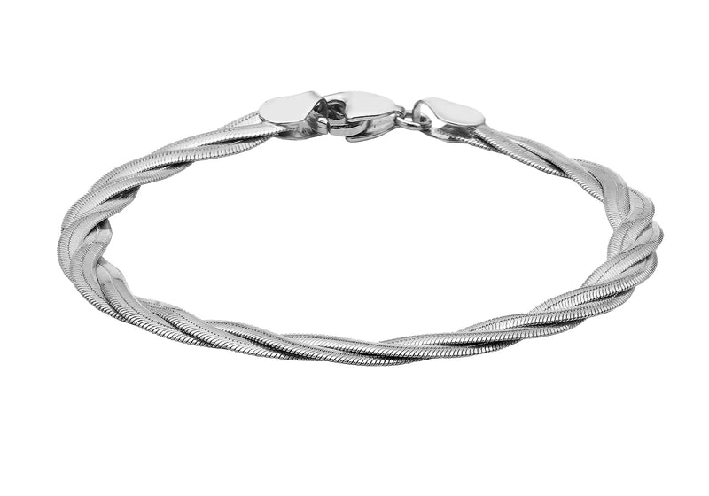 Sterling Silver 4mm Twined Herringbone Bracelet 18m/7"9