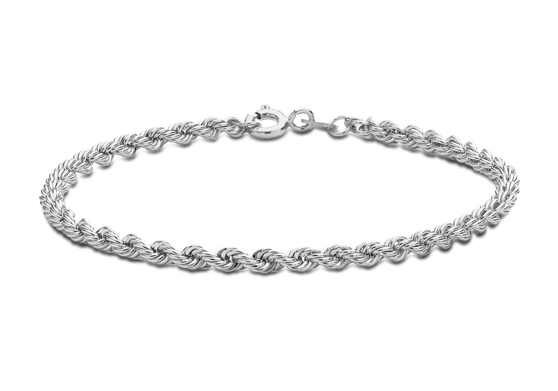 Sterling Silver Rope Chain Bracelet 18m/7"9