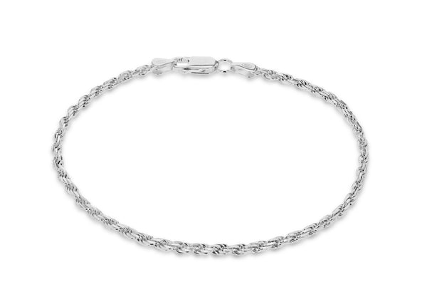 Sterling Silver Diamond Cut Rope Chain Bracelet 19m/7.5"9