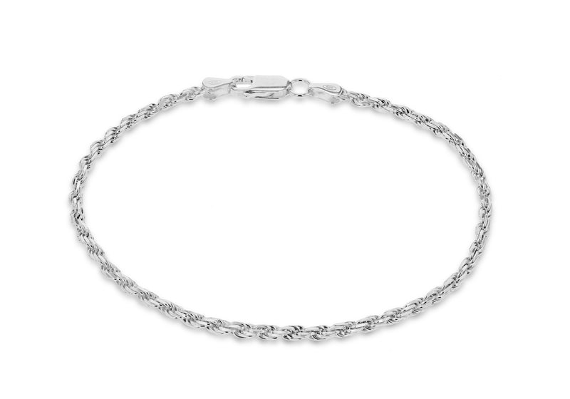 Sterling Silver Diamond Cut Rope Chain Bracelet 19m/7.5"9