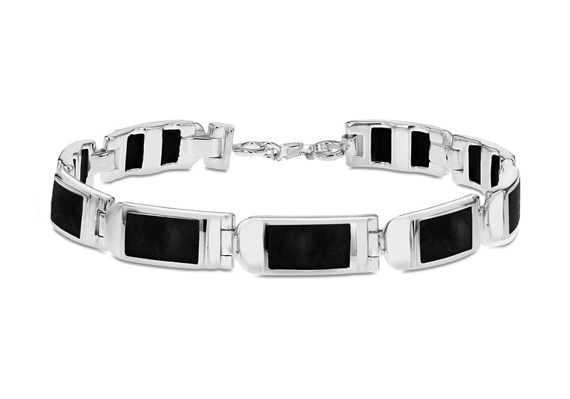 Sterling Silver Onyx Retangle Link Bracelet 18m/7"9