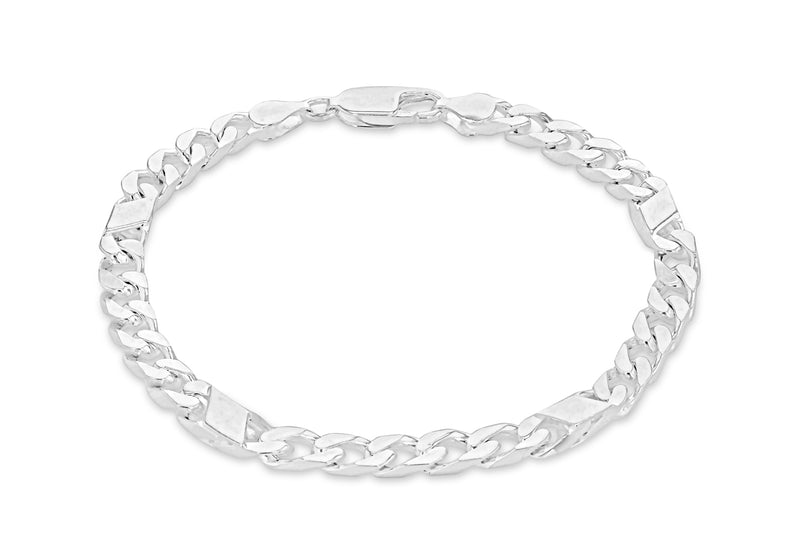 Sterling Silver 6mm Bar & Curb Bracelet 21.5m/8.5"9