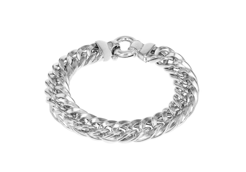 Sterling Silver Rhodium Plated Double Curb Chain Bracelet 20m/8"9
