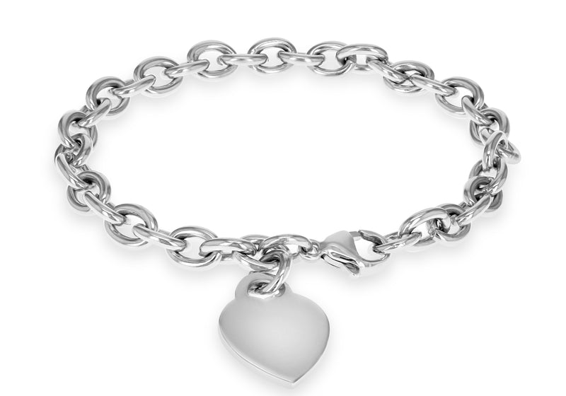 Sterling Silver Heart Charm 6.5mm Belcher  Bracelet 19m/7.5"9