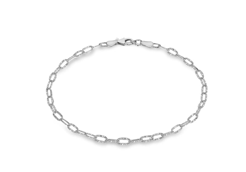 Sterling Silver Diamond Cut Flat Oval Belcher Bracelet 