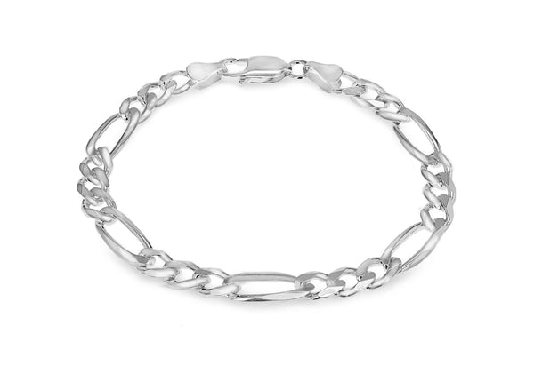 Sterling Silver 6.5mm Diamond Cut Figaro Bracelet 20m/8"9