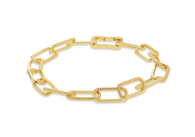 Sterling Silver Yellow Gold Plated Twist Link Paper Chain Bracelet