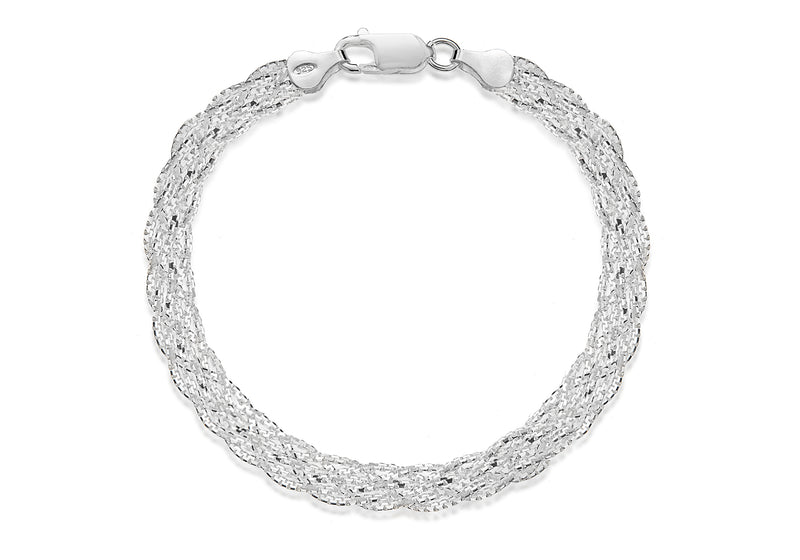 Sterling Silver 6 Strand Braided Herringbone Bracelet 19m/7.5"9