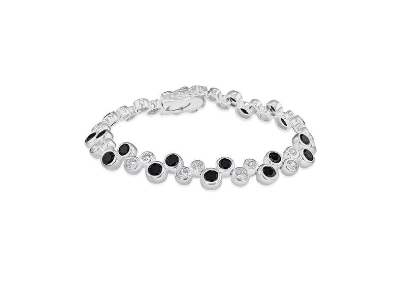 Sterling Silver Black and White Zirconia  Circle Bracelet 18m/7"9