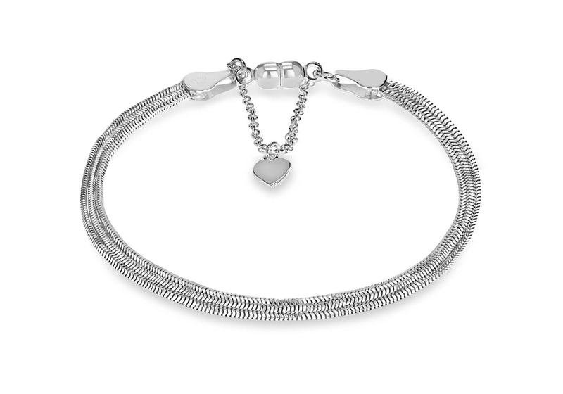 Sterling Silver Rhodium Plated 3-Strand Poporn & Snake Chain Magnetic  lasp Bracelet 19m/7.5"9