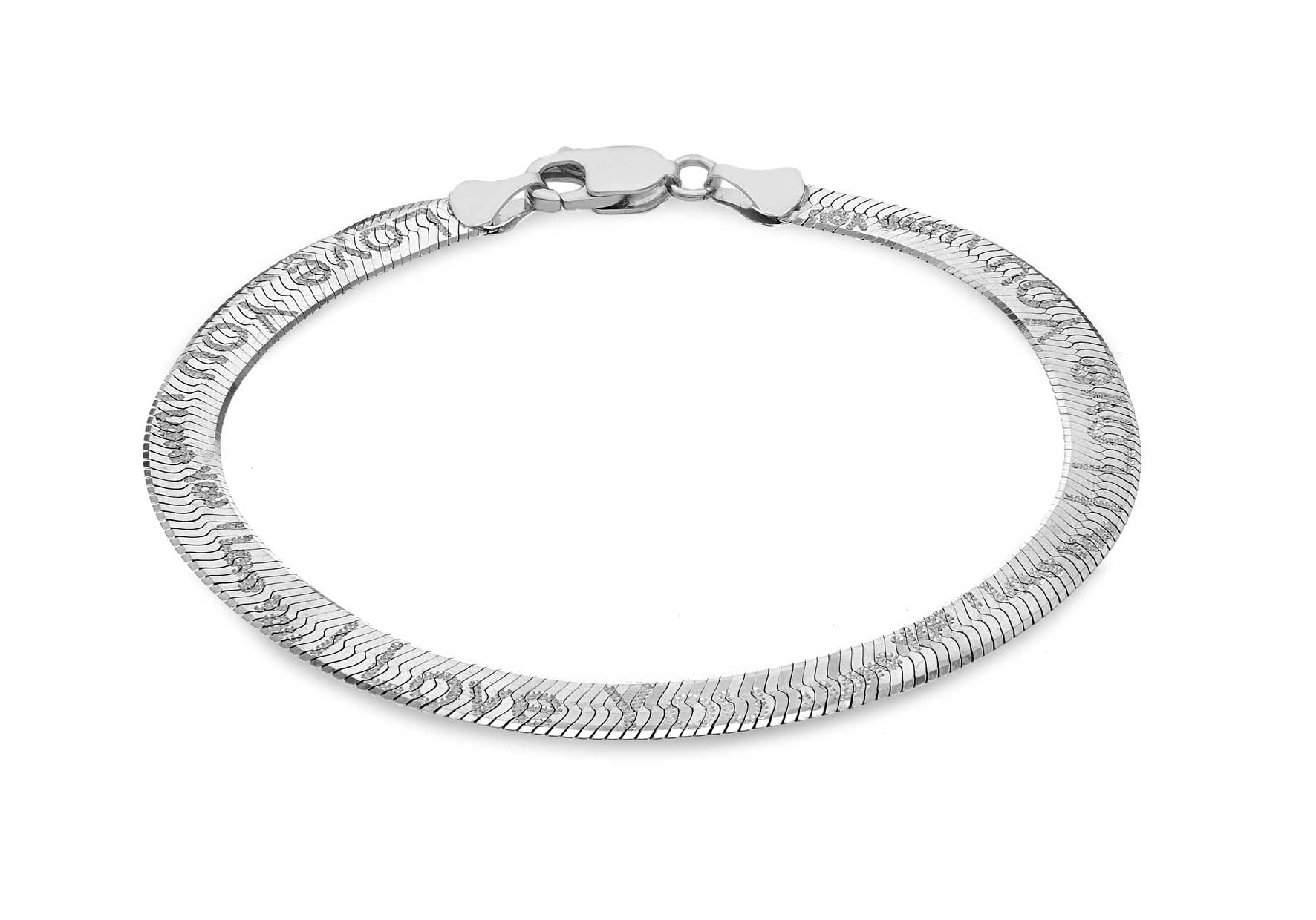 Sterling Silver 'I Love You' Herringbone Bracelet 19m/7.5"9
