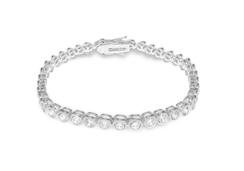 Sterling Silver Round White Zirconia  Bracelet 18m/7"9