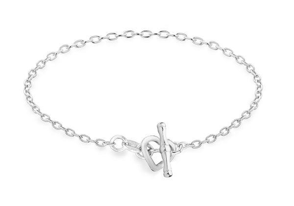 Sterling Silver Heart Fastening T-Bar Chain Bracelet 19m/7.5"9