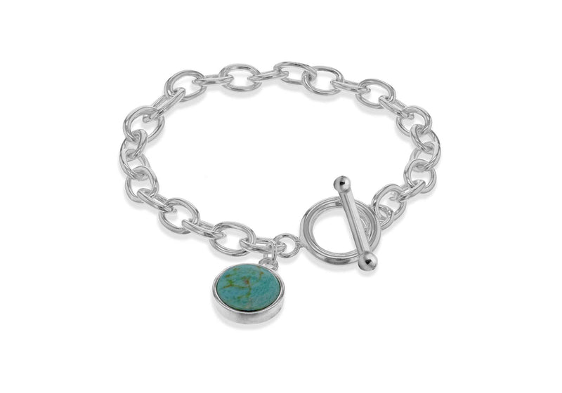 Sterling Silver Turquoise Charm Belcher  T-Bar Bracelet 19m/7.5"9