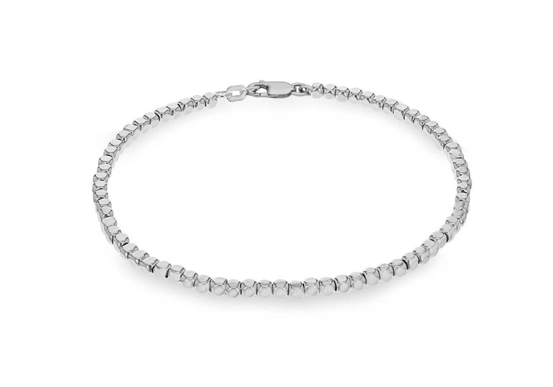 Sterling Silver Round Edge ube Beads Bracelet 19m/7.5"9
