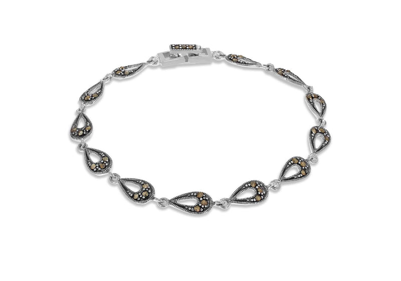 Sterling Silver Marasite Oxidised  Teardrop Bracelet 19m/7.5"9