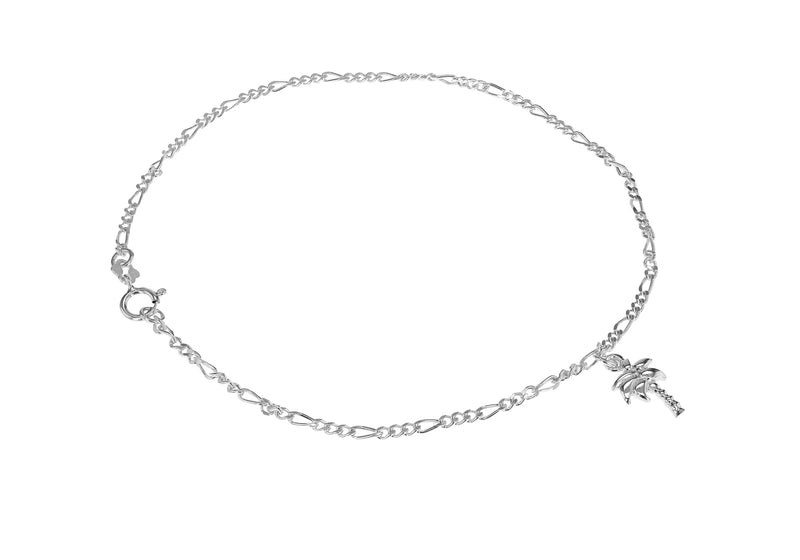 Sterling Silver Palm Tree Figaro Anklet