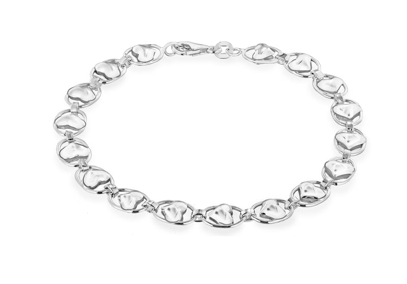 Sterling Silver Oval Link and Hearts Bracelet 18m/7"9