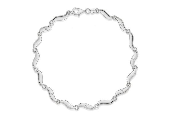 Sterling Silver Rhodium Plated 0.70t Diamond Set Wave Bracelet