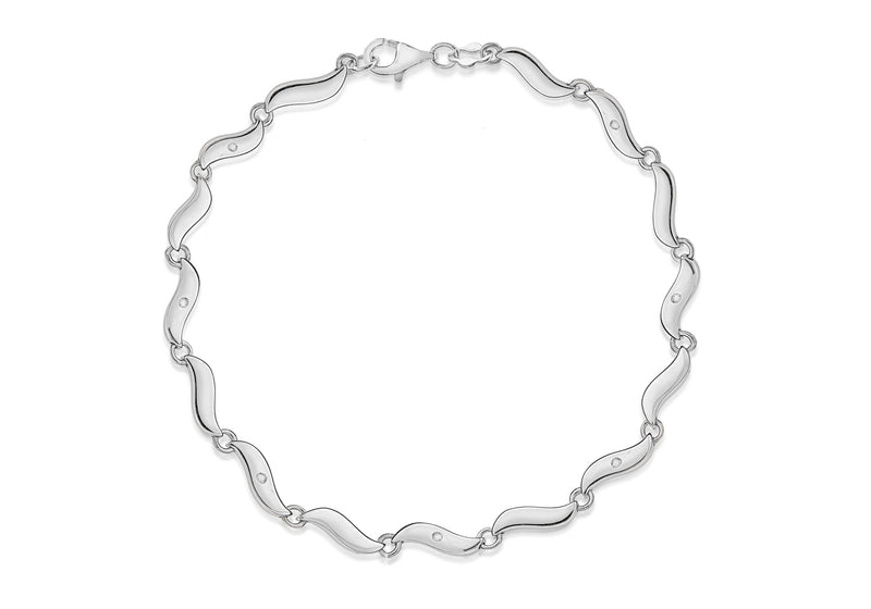 Sterling Silver Rhodium Plated 0.70t Diamond Set Wave Bracelet