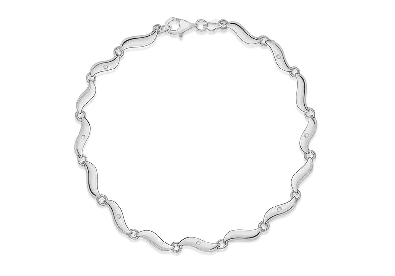 Sterling Silver Rhodium Plated 0.70t Diamond Set Wave Bracelet