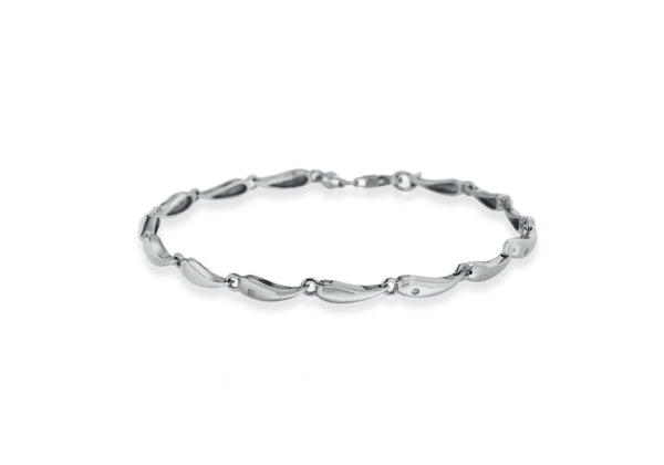 Sterling Silver Rhodium Plated Diamond Twist Link Bracelet 19.5m/7.75"9