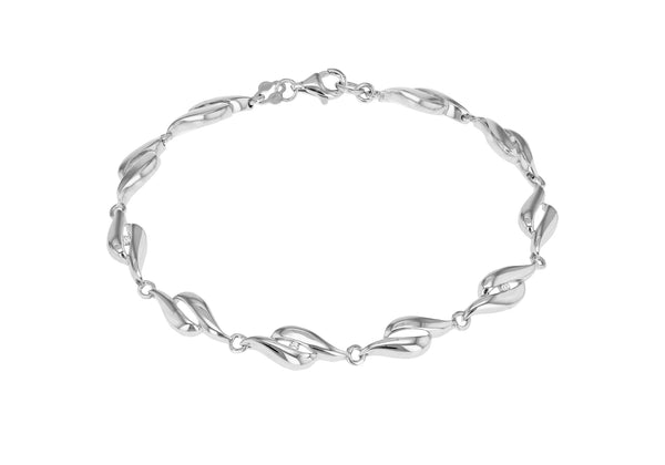 Sterling Silver Rhodium Plated Diamond Lips Bracelet 19m/7.5"9