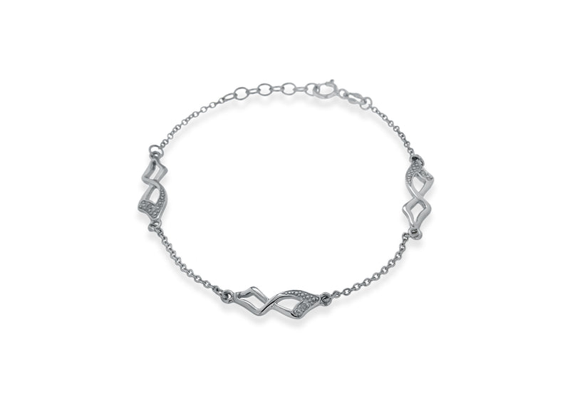 Sterling Silver Rhodium Plated Diamond Square Twist Link Bracelet 19m/7.5"9