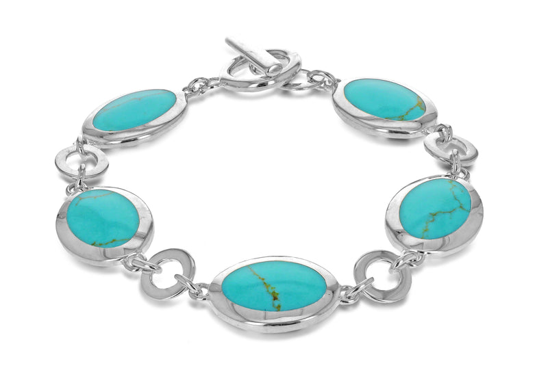 Sterling Silver and Turquoise Oval Link Bracelet 19m/7.5"9