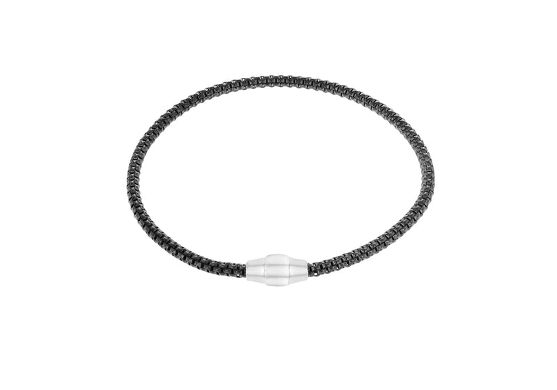 Sterling Silver Black RCuthenium Plated 3mm Magnetic  Bracelet 19m/7.5"9