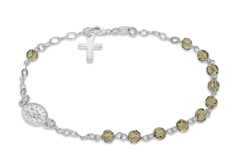 Sterling Silver Smokey Coloured Bead Rosary Bracelet 19m/7.5"9