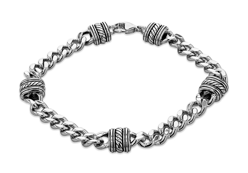 Sterling Silver Rhodium Aztec Curb Bracelet