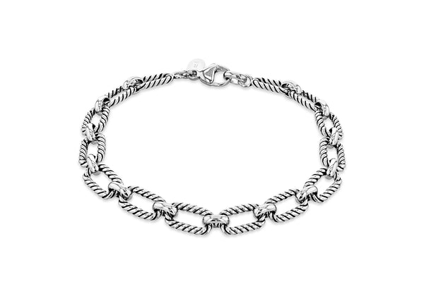 Sterling Silver Rhodium Wrap Twist Links Bracelet