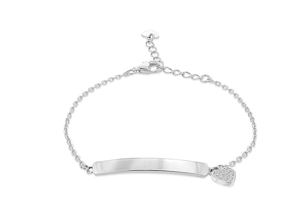 Sterling Silver White Zirconia Lobster Heart Charm Bracelet