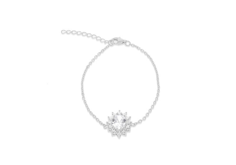 Sterling Silver Mystic Oval and White Zirconia Flower Bracelet