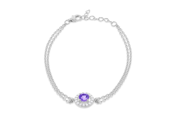 Sterling Silver Amethyst and Zirconia Halo Bracelet