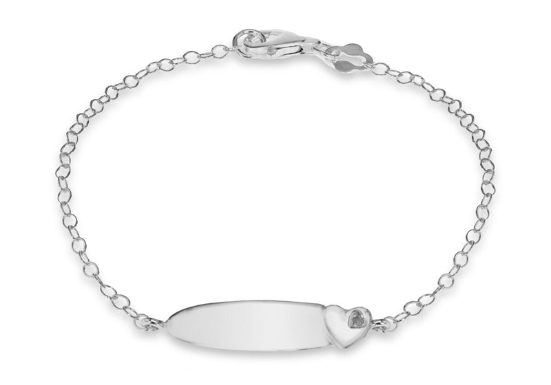 Sterling Silver ID and Zirconia  Heart Bracelet 16.5m/6.5"9