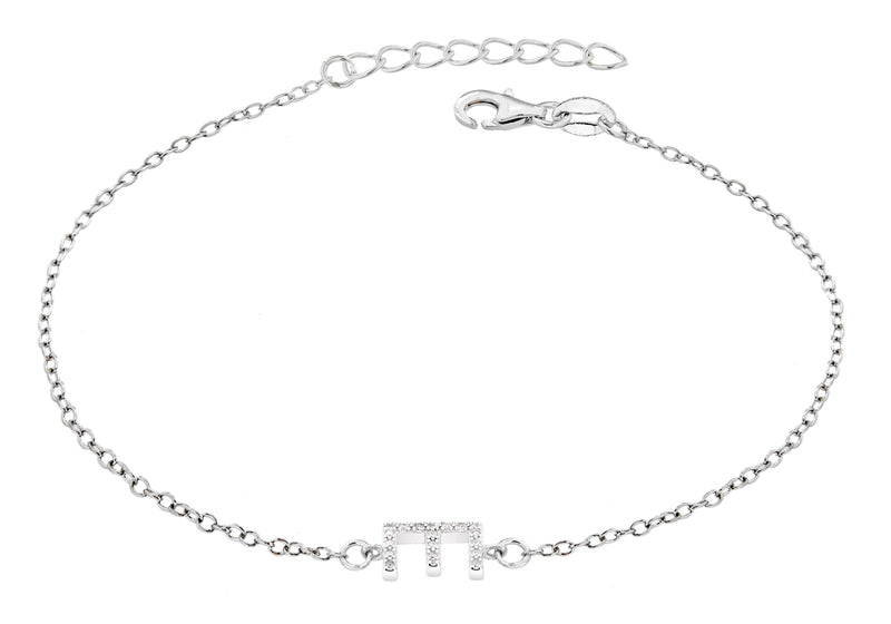 Sterling Silver Rhodium Plated Zirconia  'E' Initial Bracelet 19m/7.5"9