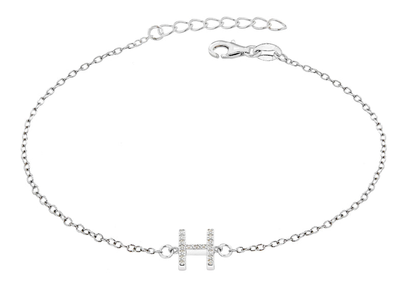 Sterling Silver Rhodium Plated Zirconia  'H' Initial Bracelet 19m/7.5"9