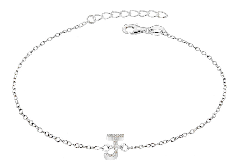 Sterling Silver Rhodium Plated Zirconia  'J' Initial Bracelet 19m/7.5"9
